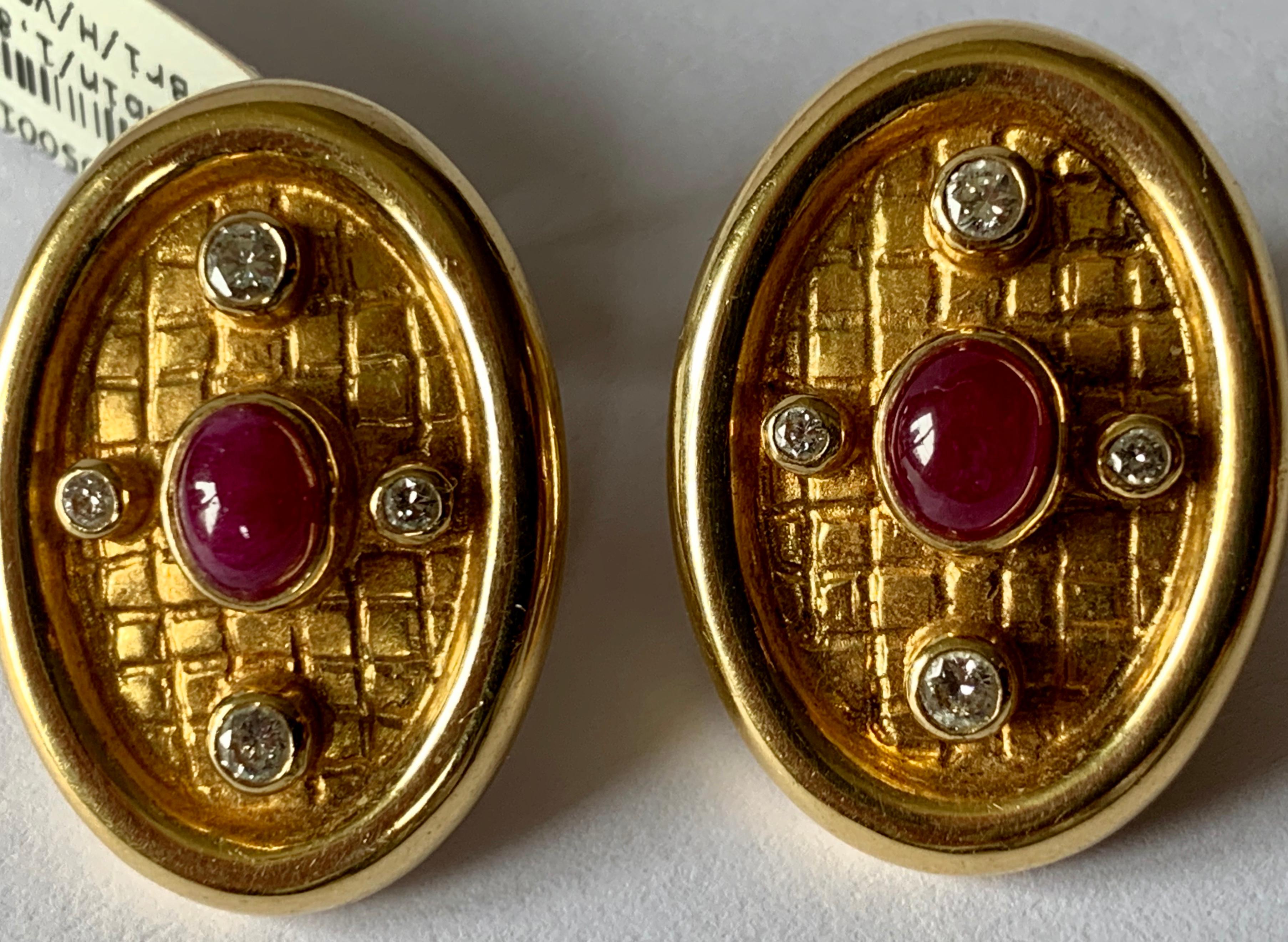 Women's or Men's Vintage Ilias Lalaounis Ruby and Diamond 18 Karat Yellow Gold Earclips For Sale