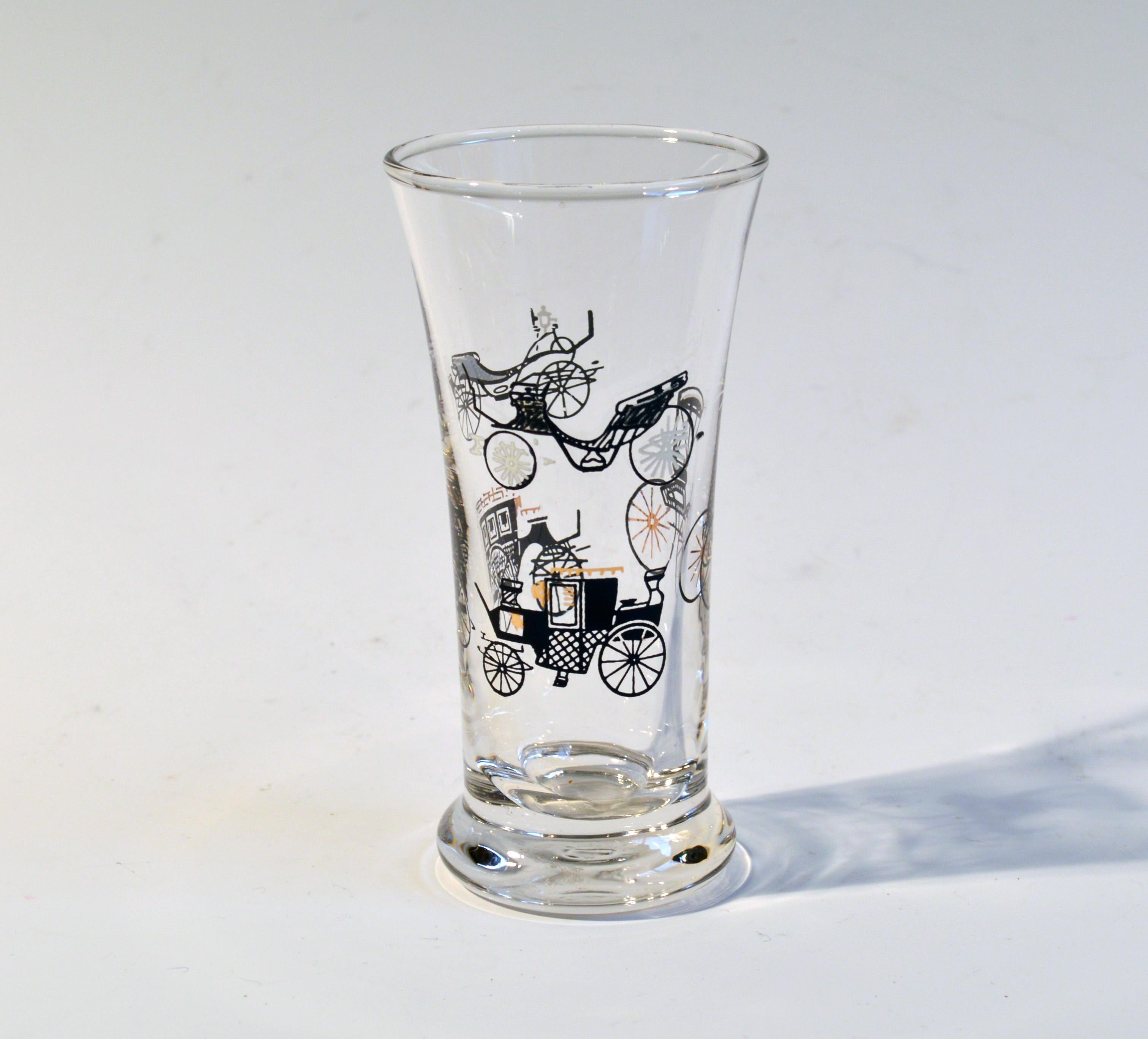 1950's Vintage Libbey Bar Glasses, Curio Line Designed by Freda Diamond In Good Condition For Sale In Downingtown, PA