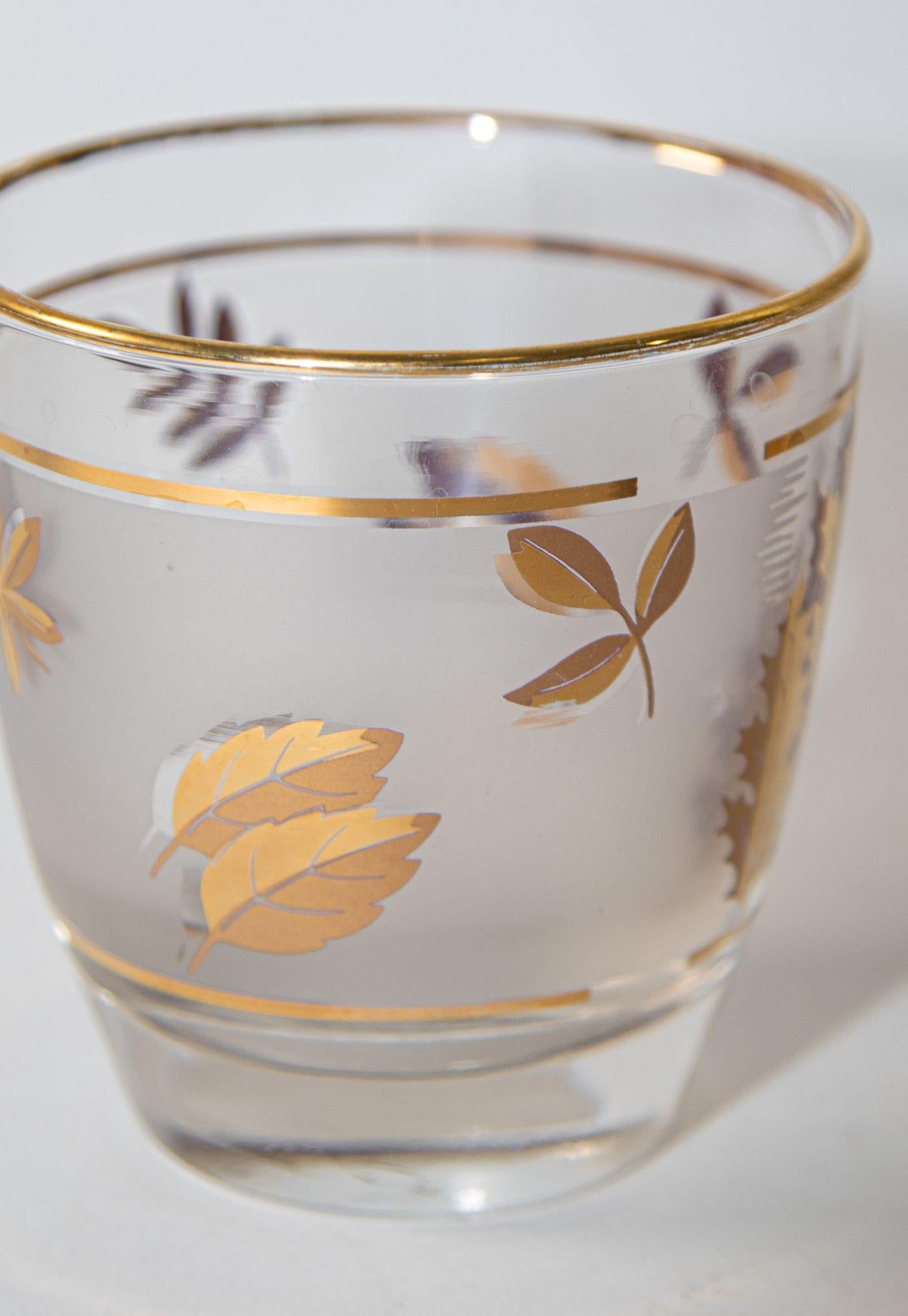 Mid-Century Modern Vintage Libbey Frosted & Golden Foliage Cocktail Glasses, Set of 6 For Sale