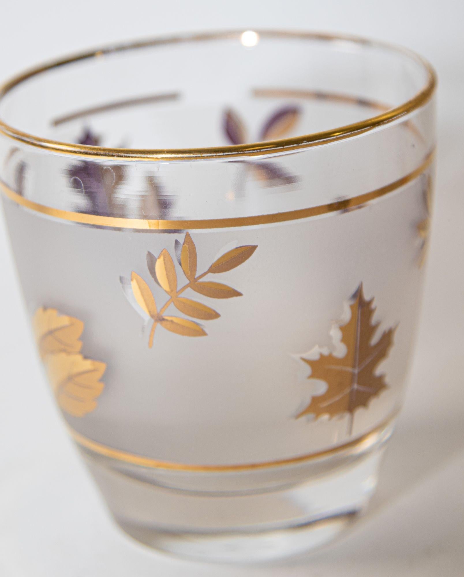 20th Century Vintage Libbey Frosted & Golden Foliage Cocktail Glasses, Set of 6 For Sale