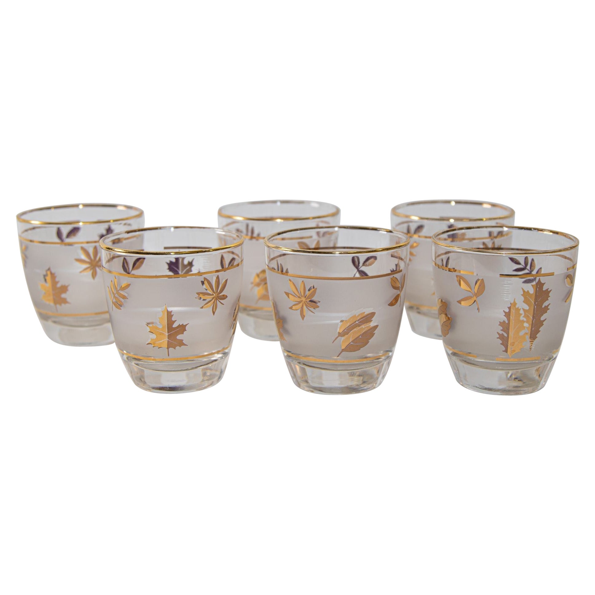 Vintage Libbey Frosted & Golden Foliage Cocktail Glasses, Set of 6