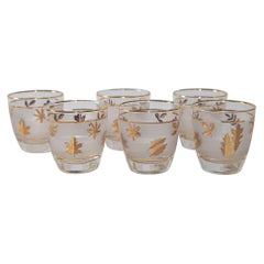 Vintage Libbey Frosted & Golden Foliage Cocktail Glasses, Set of 6