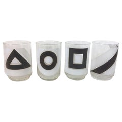 Vintage Libbey Glass, Black and White Geometric Shapes Cocktail Glasses