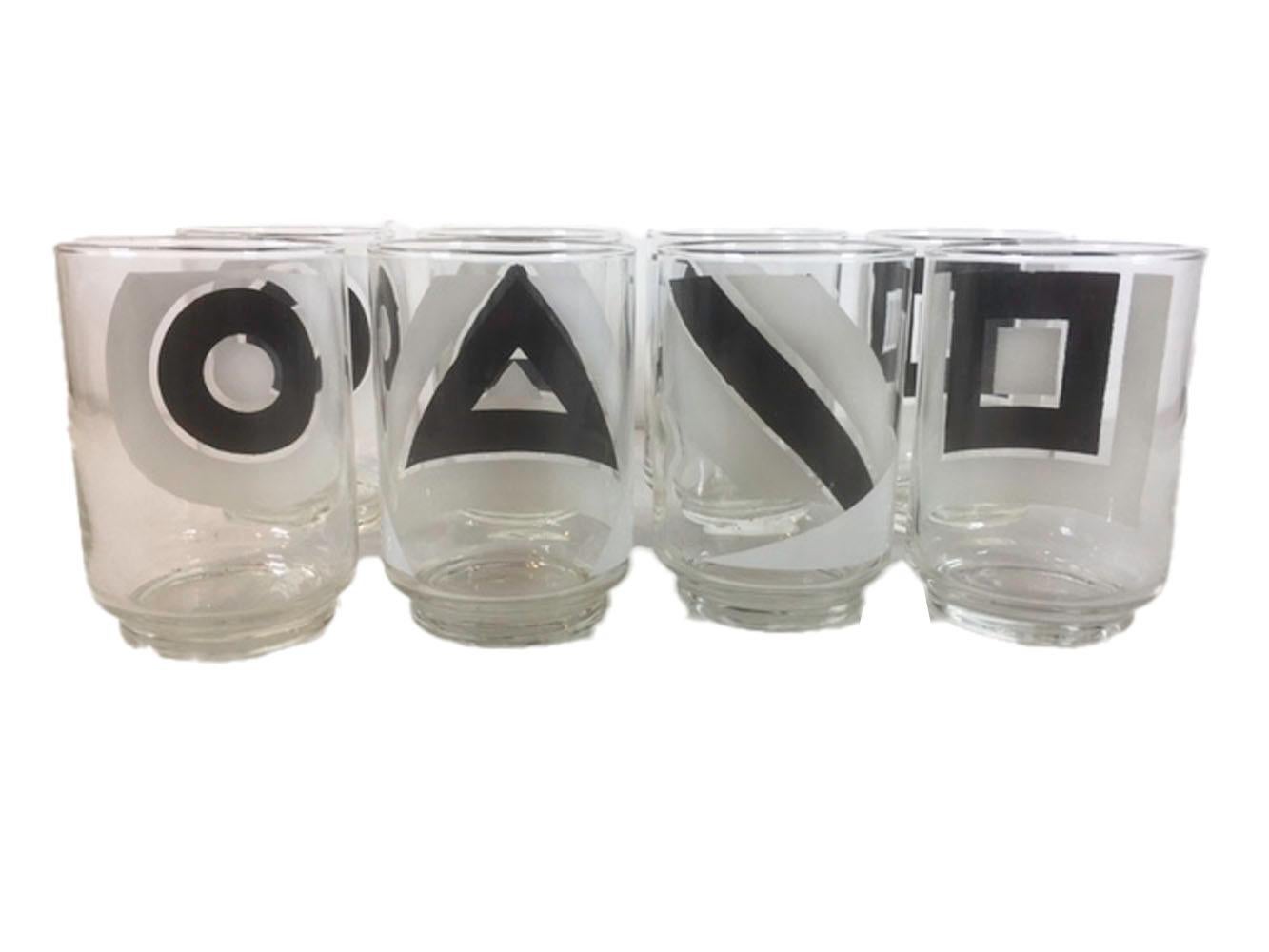 American Vintage Libbey Glass, Black and White Geometric Shapes Cocktail Glasses