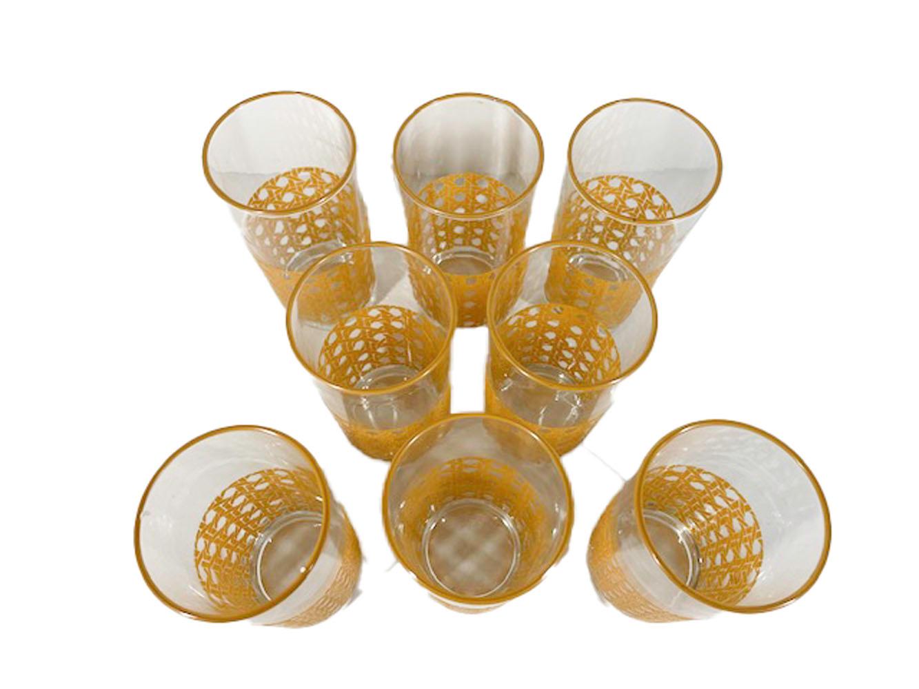 Acht Libbey Glass Co. aus der Mitte des Jahrhunderts, Highball-Gläser, die untere Hälfte mit erhabener Emaille 