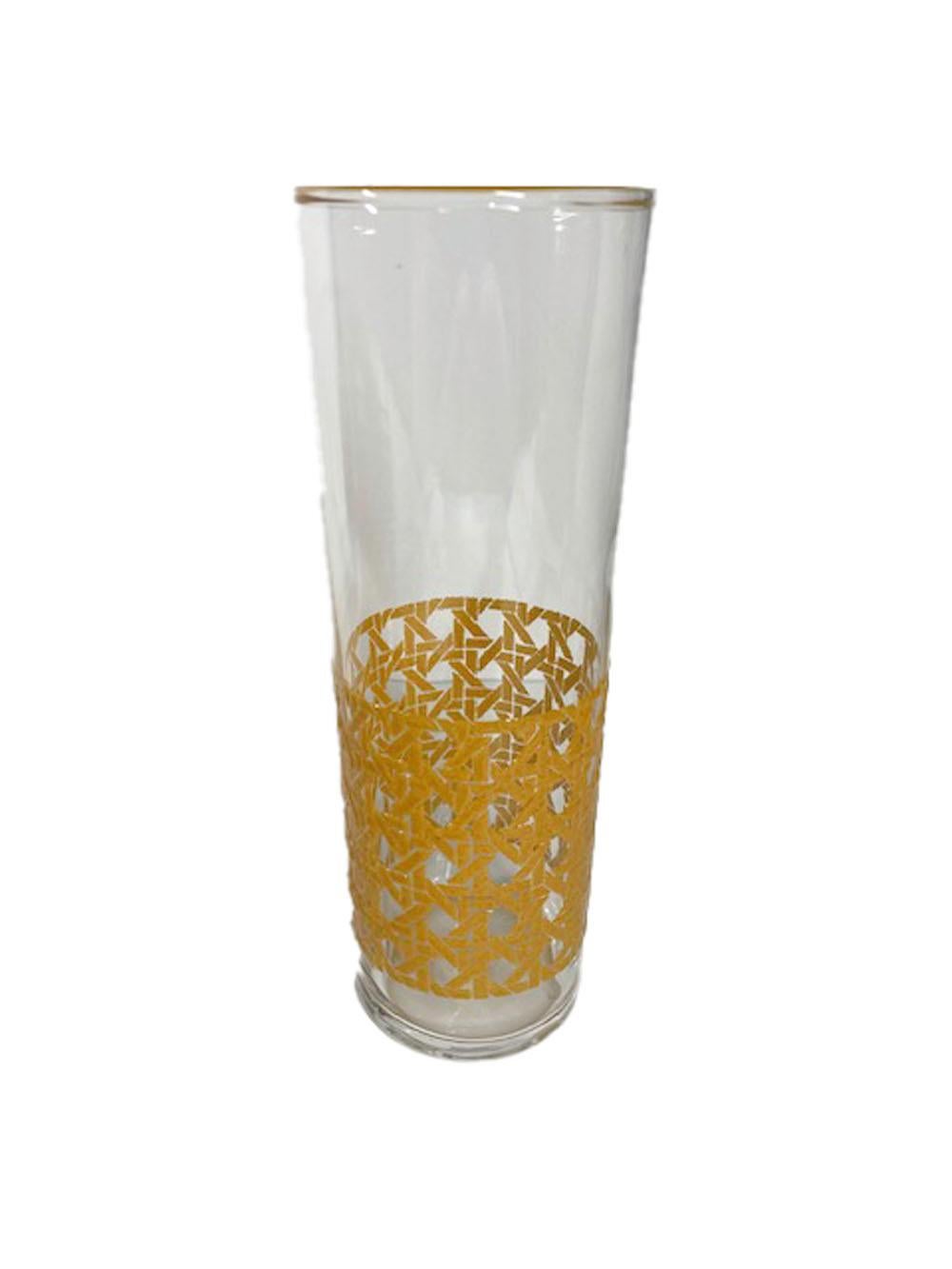 Acht Libbey Glass Co. aus der Mitte des Jahrhunderts, Tom Collins Gläser, die untere Hälfte mit erhabener Emaille 