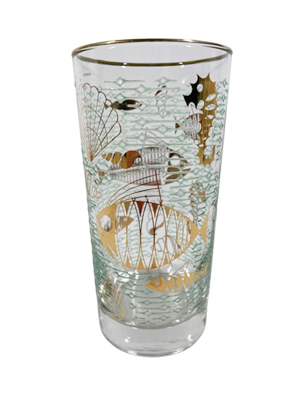 Libbey-Glas „Marine Life“ Trinkgläser aus Libbey-Glas, 22k Gold, Atomic-Fisch, Vintage im Zustand „Gut“ im Angebot in Chapel Hill, NC