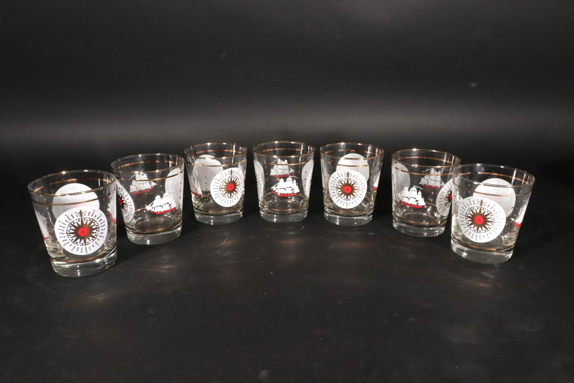 Mid-Century moderno Bicchieri da cocktail Nautical Double Rocks in vetro Libbey vintage - set di sette bicchieri in vendita