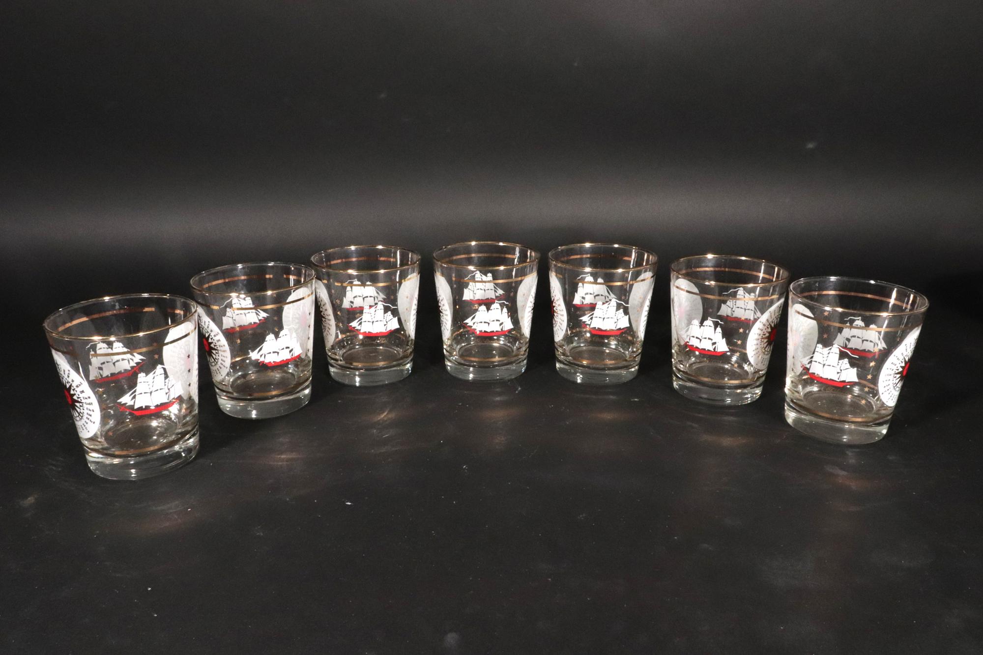 Bicchieri da cocktail Nautical Double Rocks in vetro Libbey vintage - set di sette bicchieri In condizioni buone in vendita a Downingtown, PA