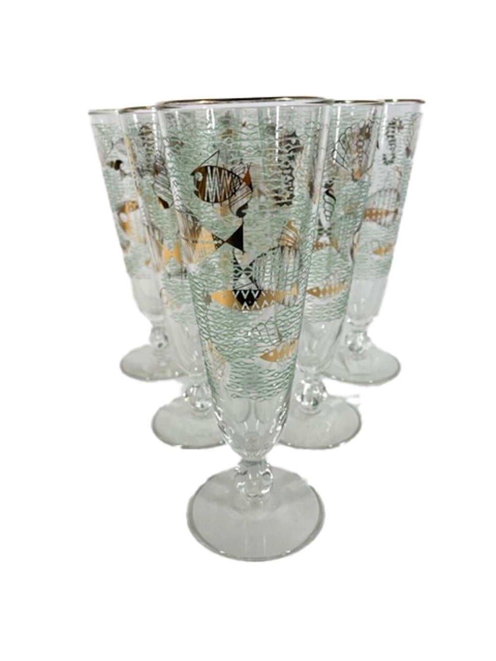 Mid-Century Modern Vintage Libbey Glass Pilsner Glasses in the Marine Life Pattern