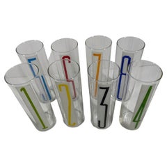 Vasos Vintage Libbey Glass Tom Collins numerados del 1 al 8, cada uno de un color diferente