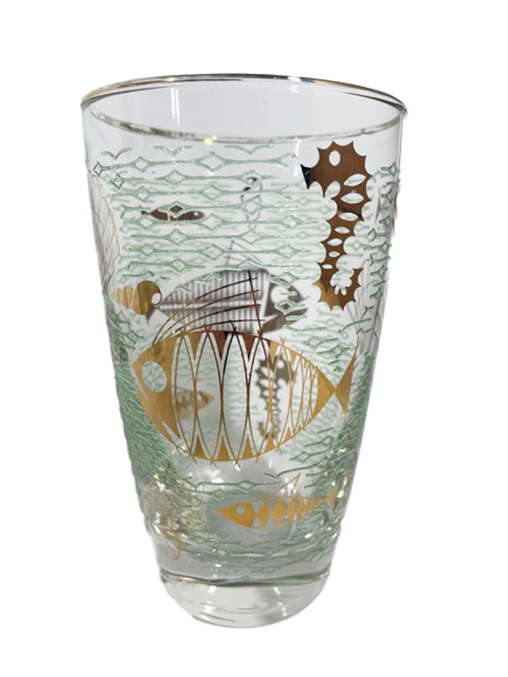 Mid-Century Modern Vintage Libbey Glassware Marine Life Cocktail Glasses in the Atomic Style