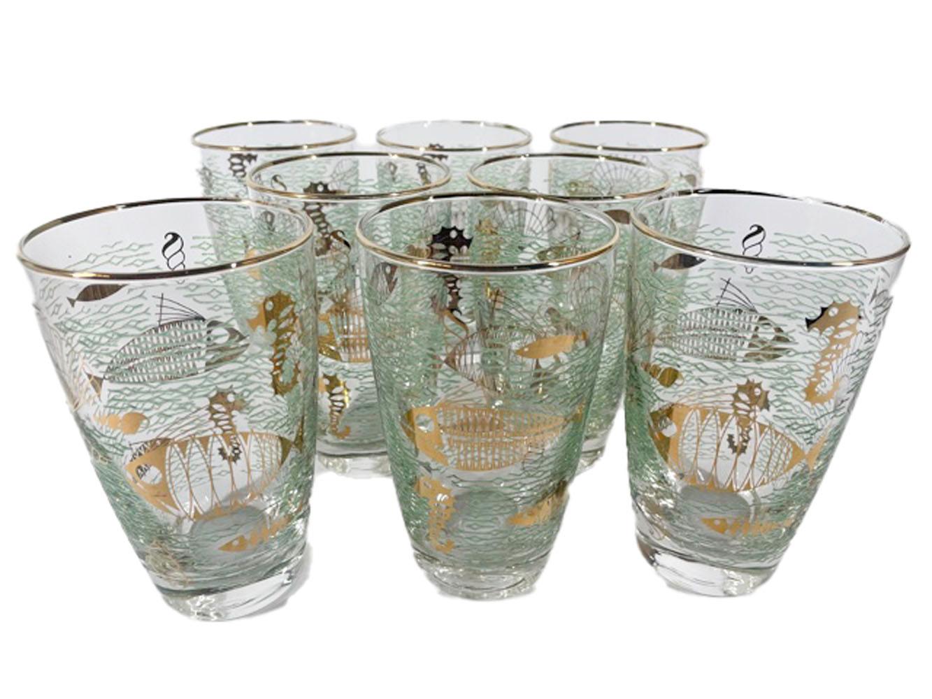 American Vintage Libbey Glassware Marine Life Cocktail Glasses in the Atomic Style
