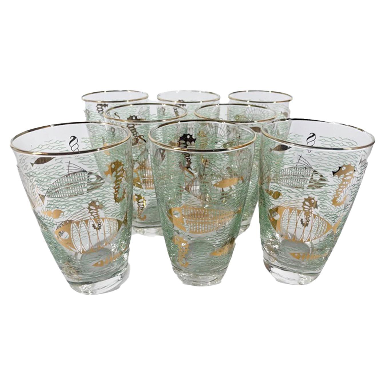 Vintage Federal Glass Tom Collins Glasses with Seahorses on a Frosted  Ground For Sale at 1stDibs