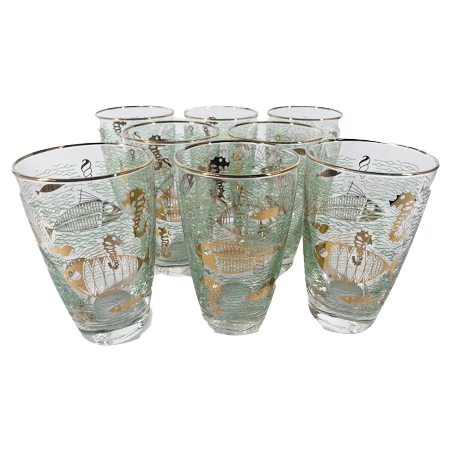 Vintage Small Libbey Curio Black Gold Water Glasses Made in 