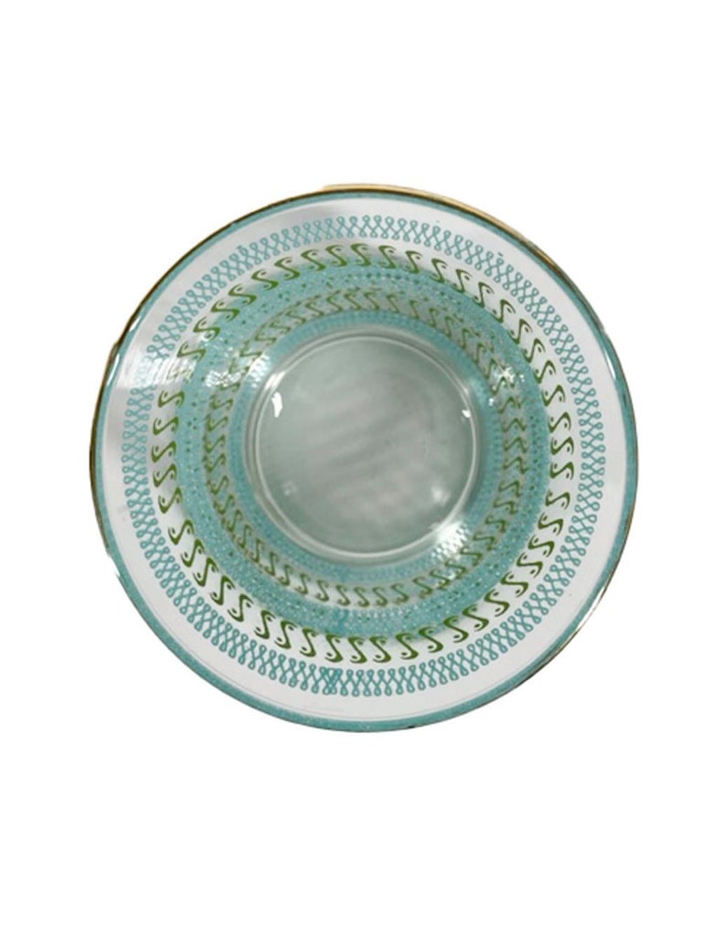 Vintage Libbey Glassware Old Fashioned Glasses with Raised Aqua and