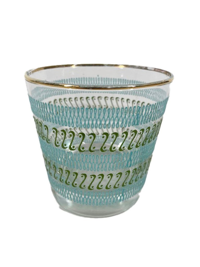 Vintage Libbey Glassware Old Fashioned Glasses with Raised Aqua and