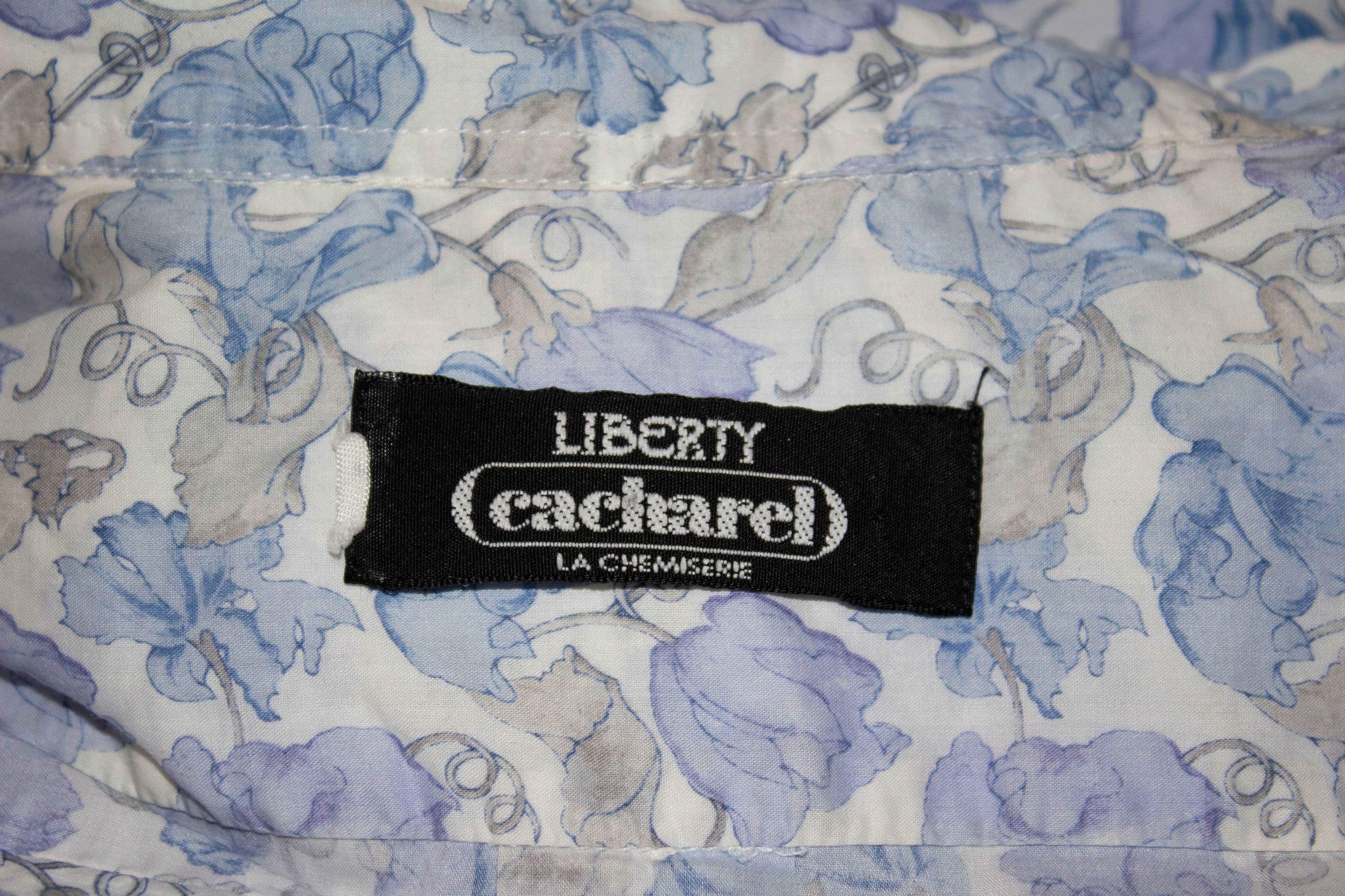Vintage Liberty / Cacharel Blue and White Floral Cotton Shirt In Good Condition For Sale In London, GB