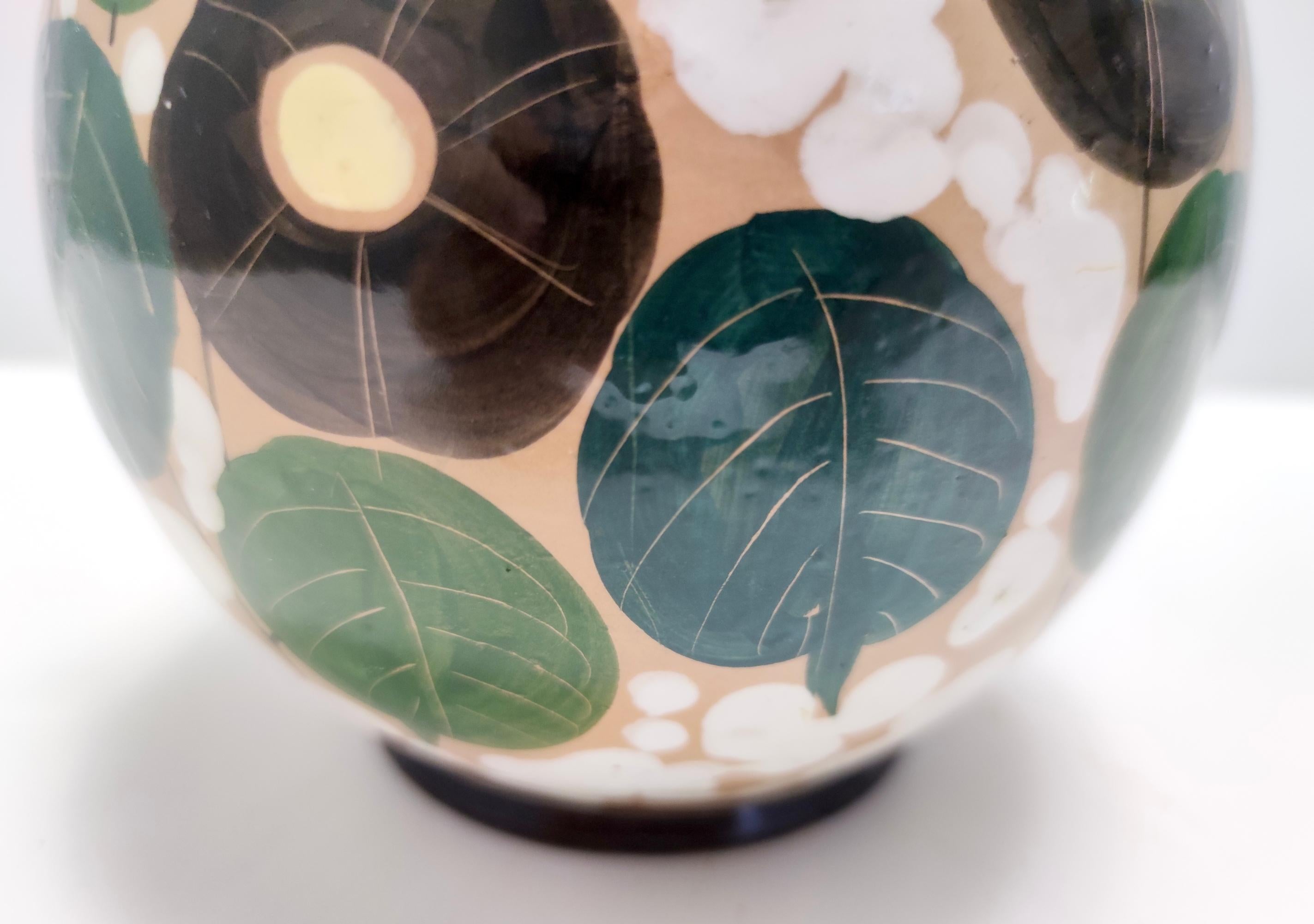 Cotto Vaso Liberty d'epoca in terracotta, fatto e dipinto a mano, di Albisola, Italia