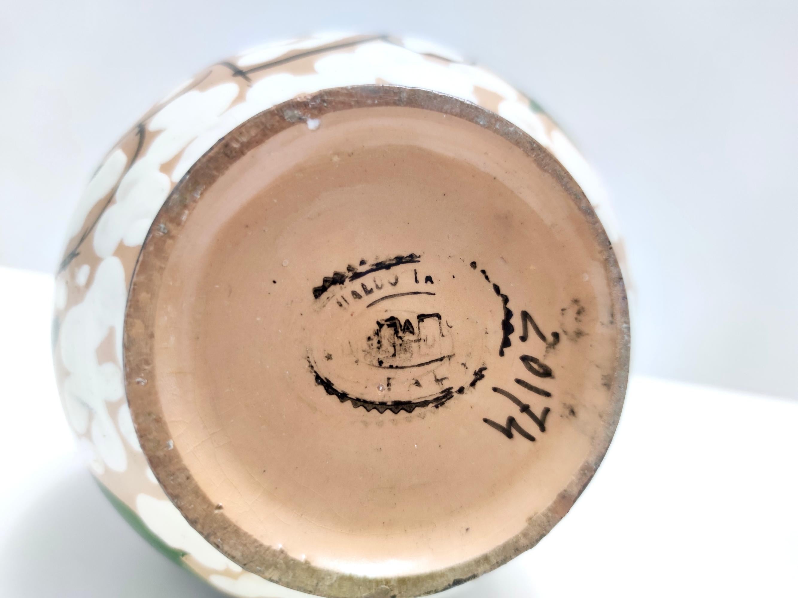 Vaso Liberty d'epoca in terracotta, fatto e dipinto a mano, di Albisola, Italia 1