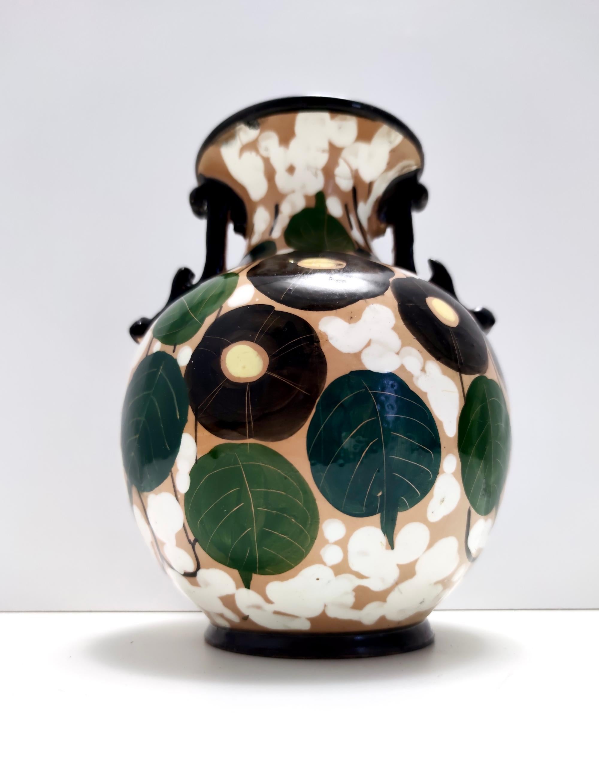 Mid-Century moderno Vaso Liberty d'epoca in terracotta, fatto e dipinto a mano, di Albisola, Italia