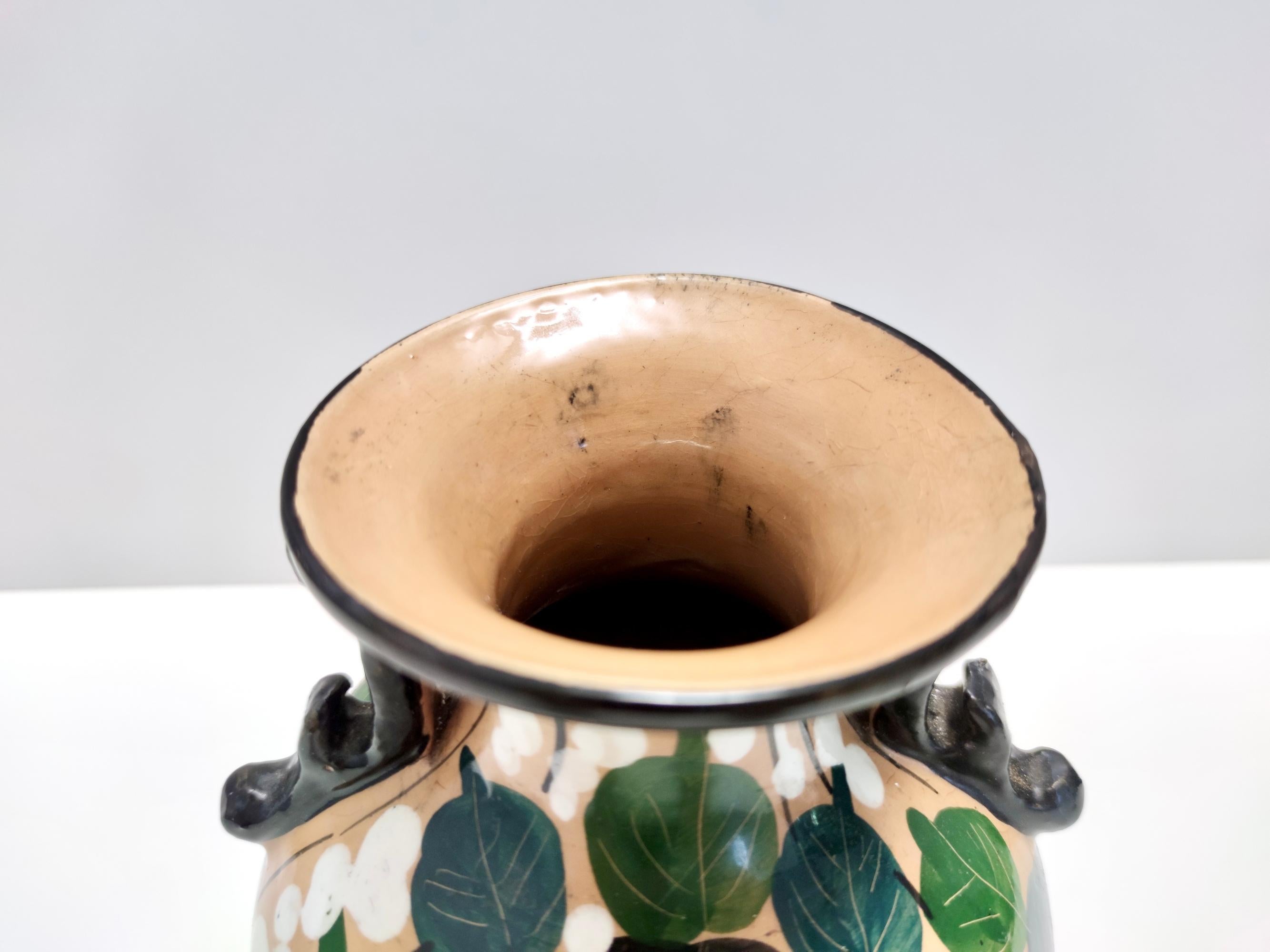 Italiano Vaso Liberty d'epoca in terracotta, fatto e dipinto a mano, di Albisola, Italia