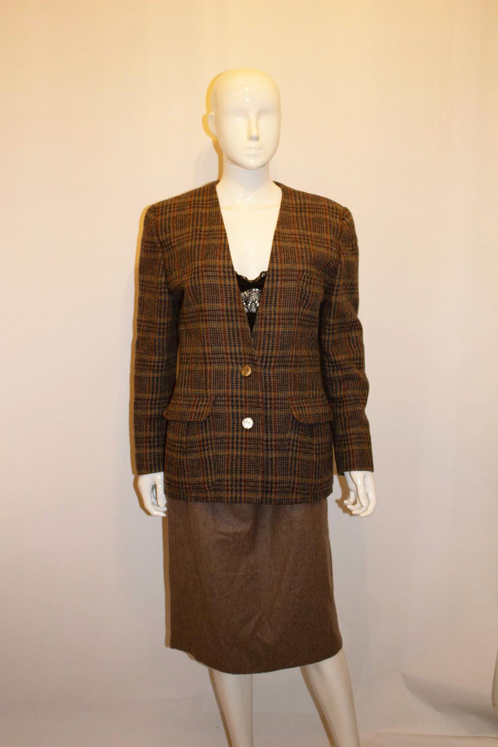  Vintage Liberty of London Brown Wool Skirt Suit For Sale 4