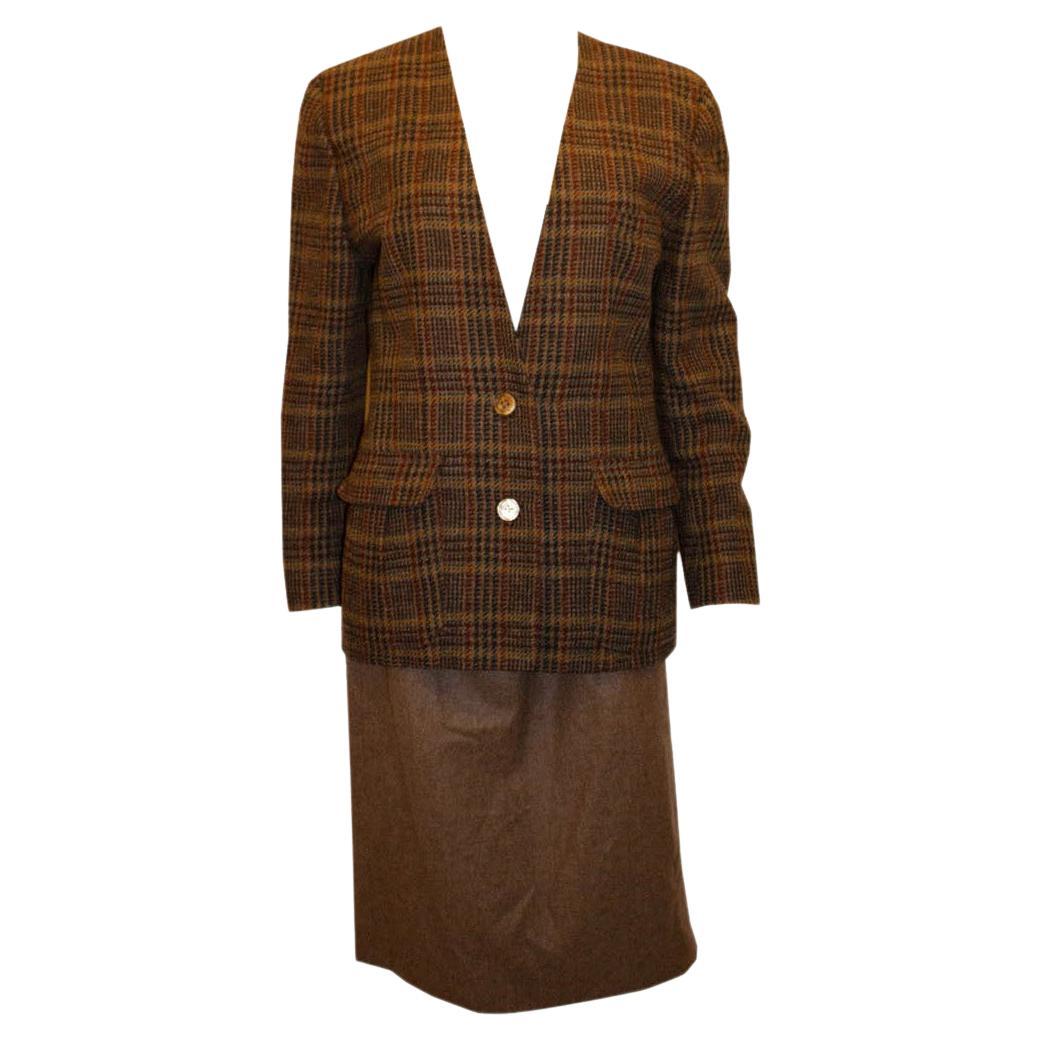  Vintage Liberty of London Brown Wool Skirt Suit For Sale