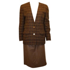  Vintage Liberty of London Brown Wool Skirt Suit