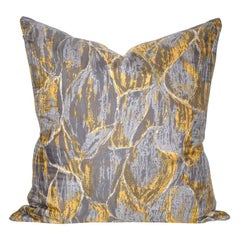 Vintage Liberty of London Gray Yellow Silk Fabric and Irish Linen Cushion Pillow