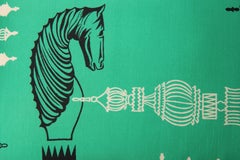 Vintage Liberty of London Green Print Silk Chess Irish Linen Cushion Pillow