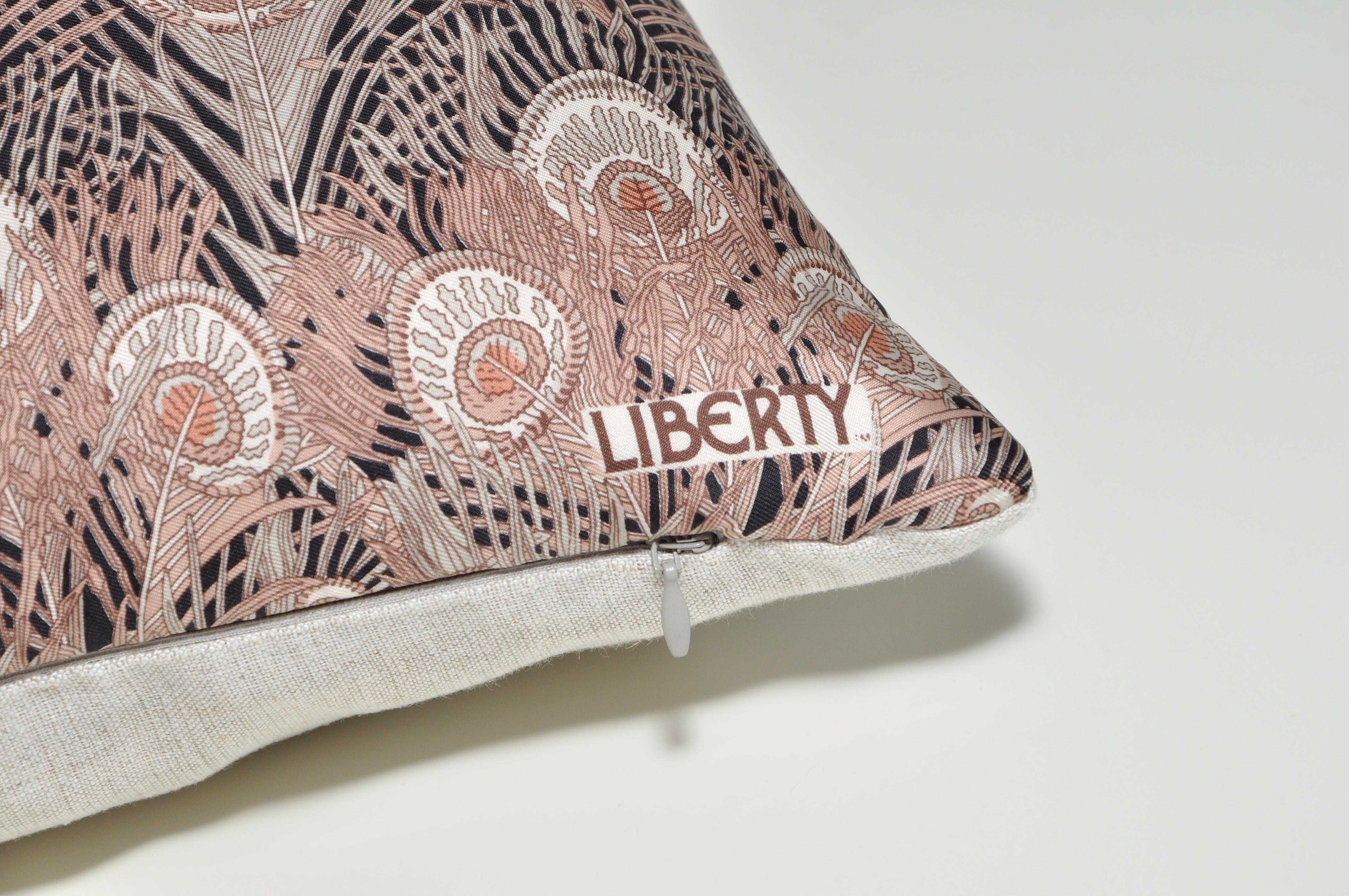 English Vintage Liberty of London Peacock Feather Silk Fabric Irish Linen Cushion Pillow