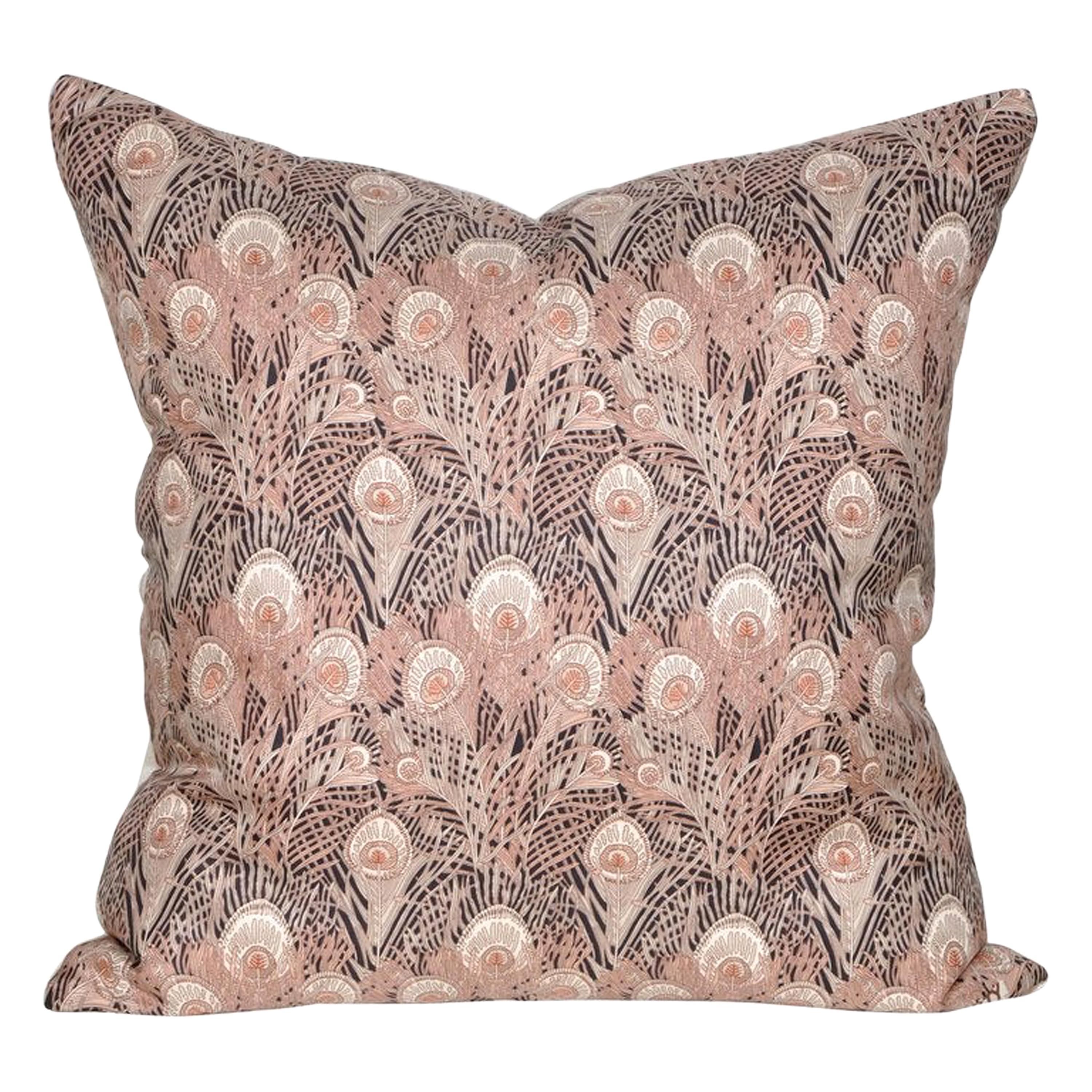 Vintage Liberty of London Peacock Feather Silk Fabric Irish Linen Cushion Pillow
