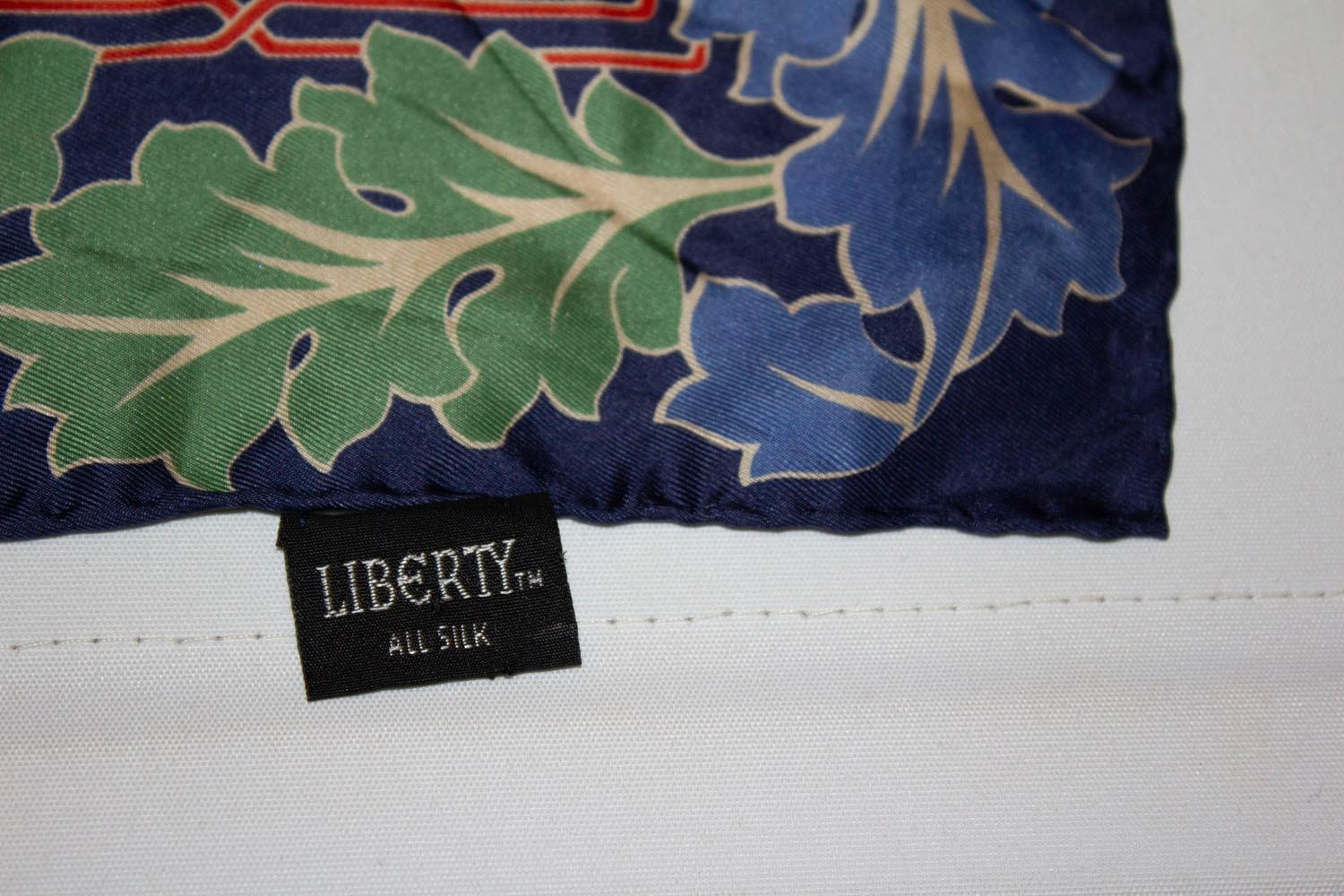 Black Vintage Liberty Silk Scarf with Leaf Print For Sale