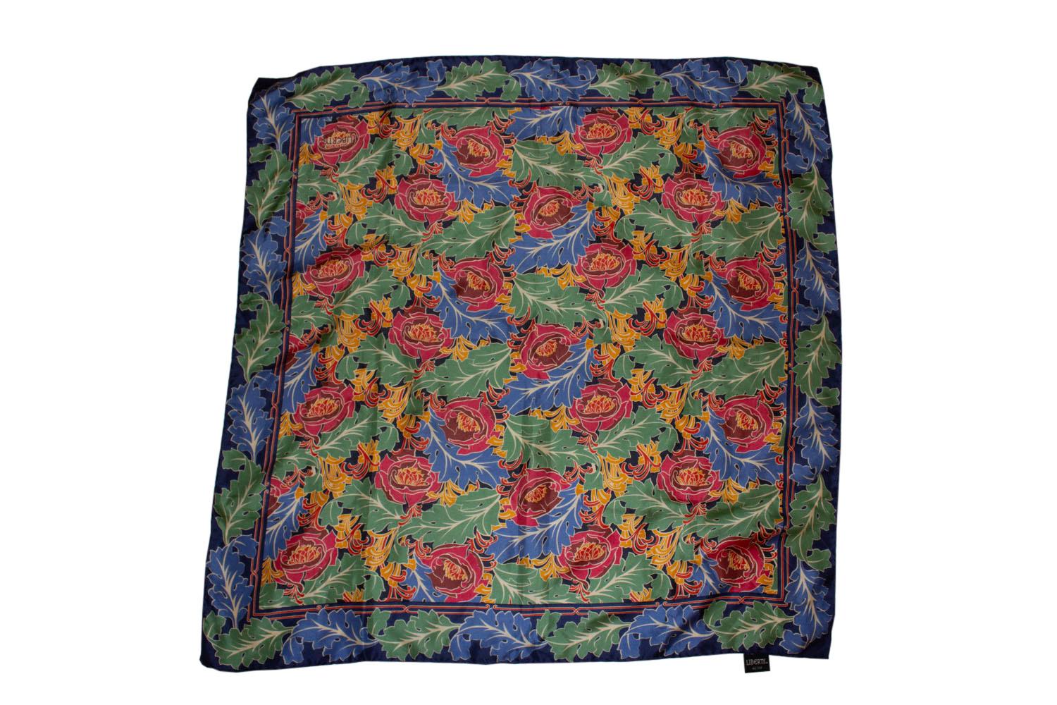 Vintage Liberty Silk Scarf with Leaf Print In Good Condition For Sale In London, GB