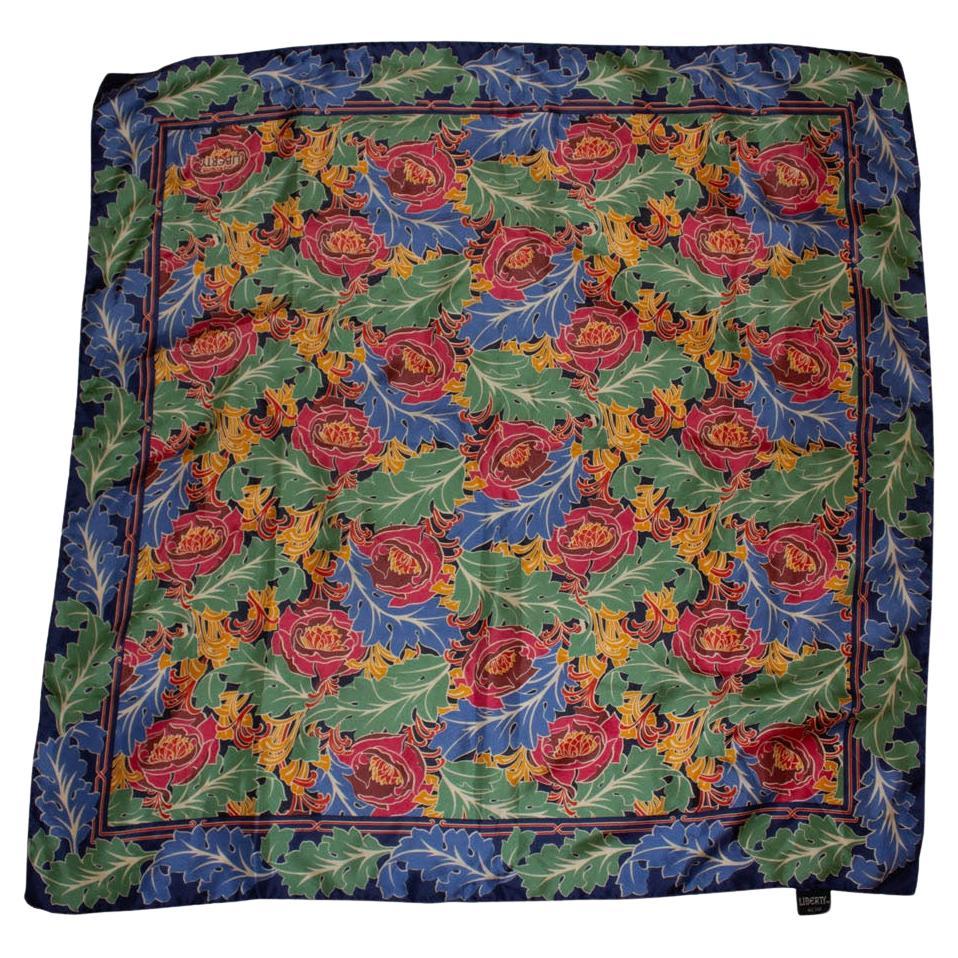 Vintage Liberty Silk Scarf with Leaf Print For Sale