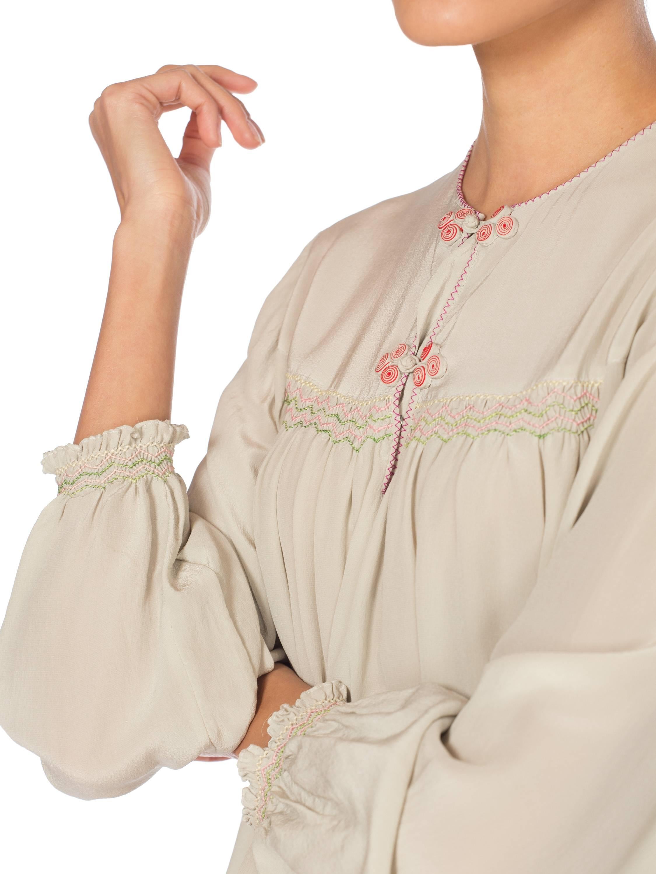Hand Embroidered Liberty Style Vintage Silk Crepe Boho Tunic Blouse 4