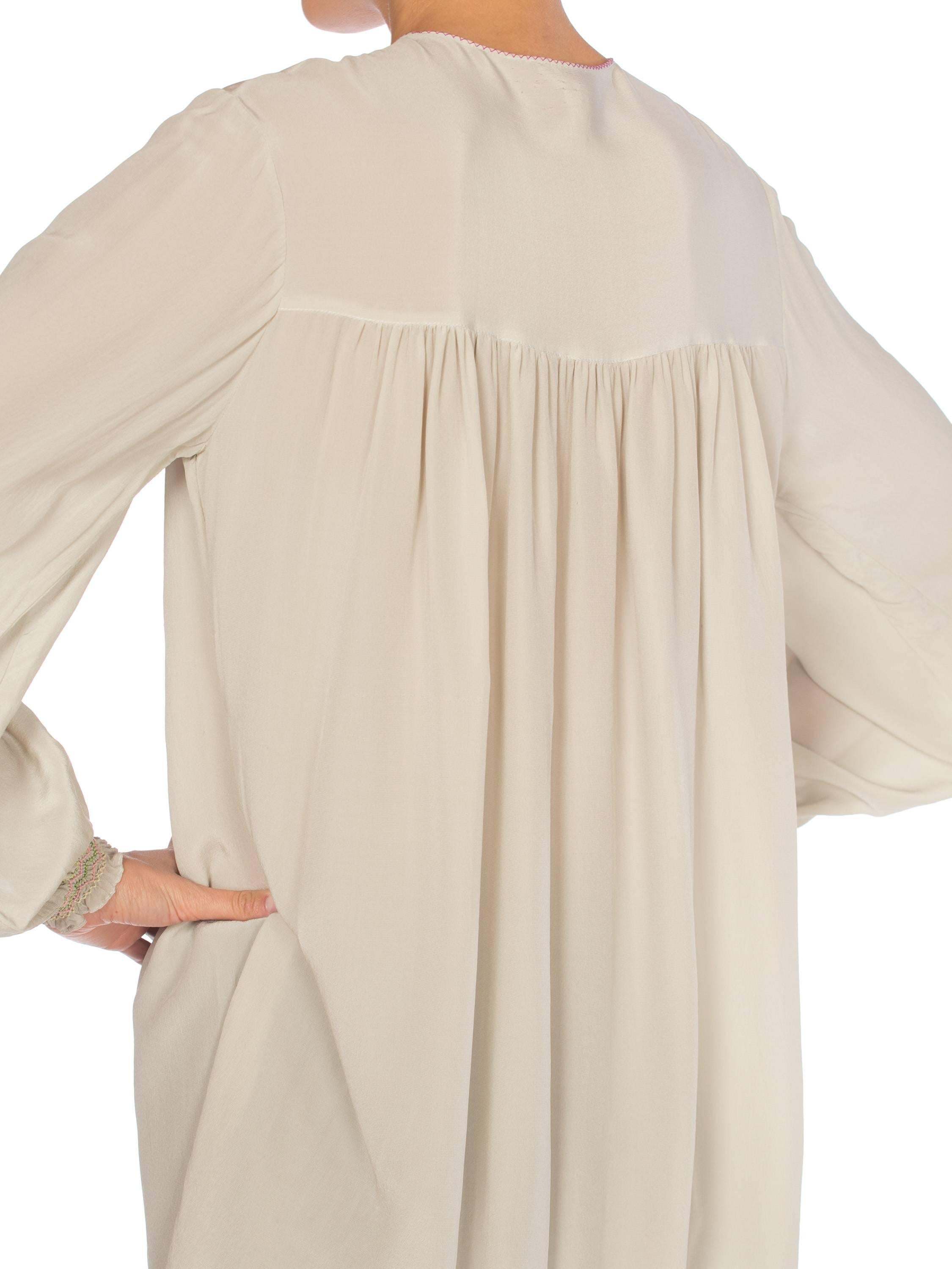 Hand Embroidered Liberty Style Vintage Silk Crepe Boho Tunic Blouse 5