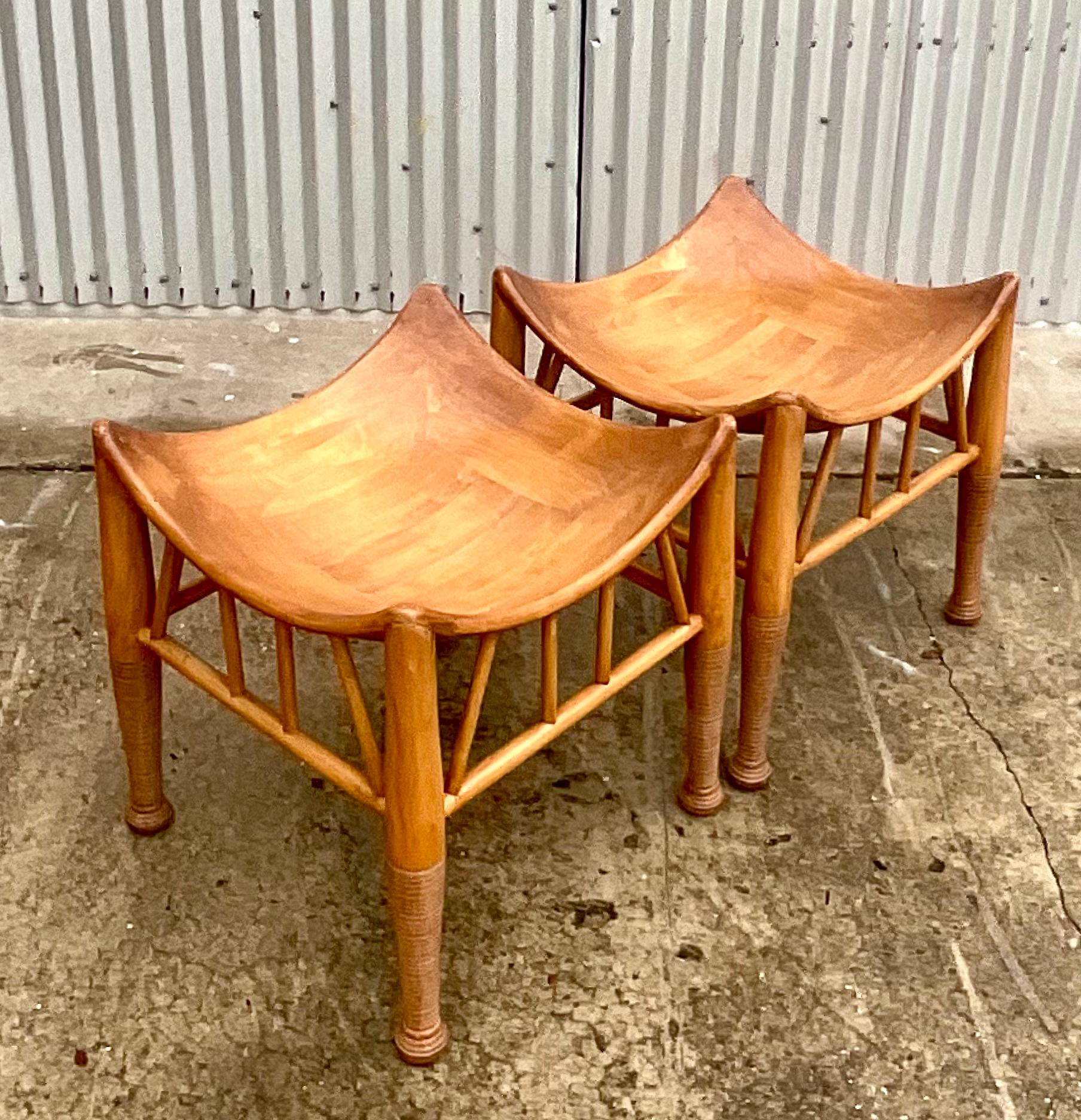 Vintage Liberty Style Thebes Stools, a Pair In Good Condition In west palm beach, FL