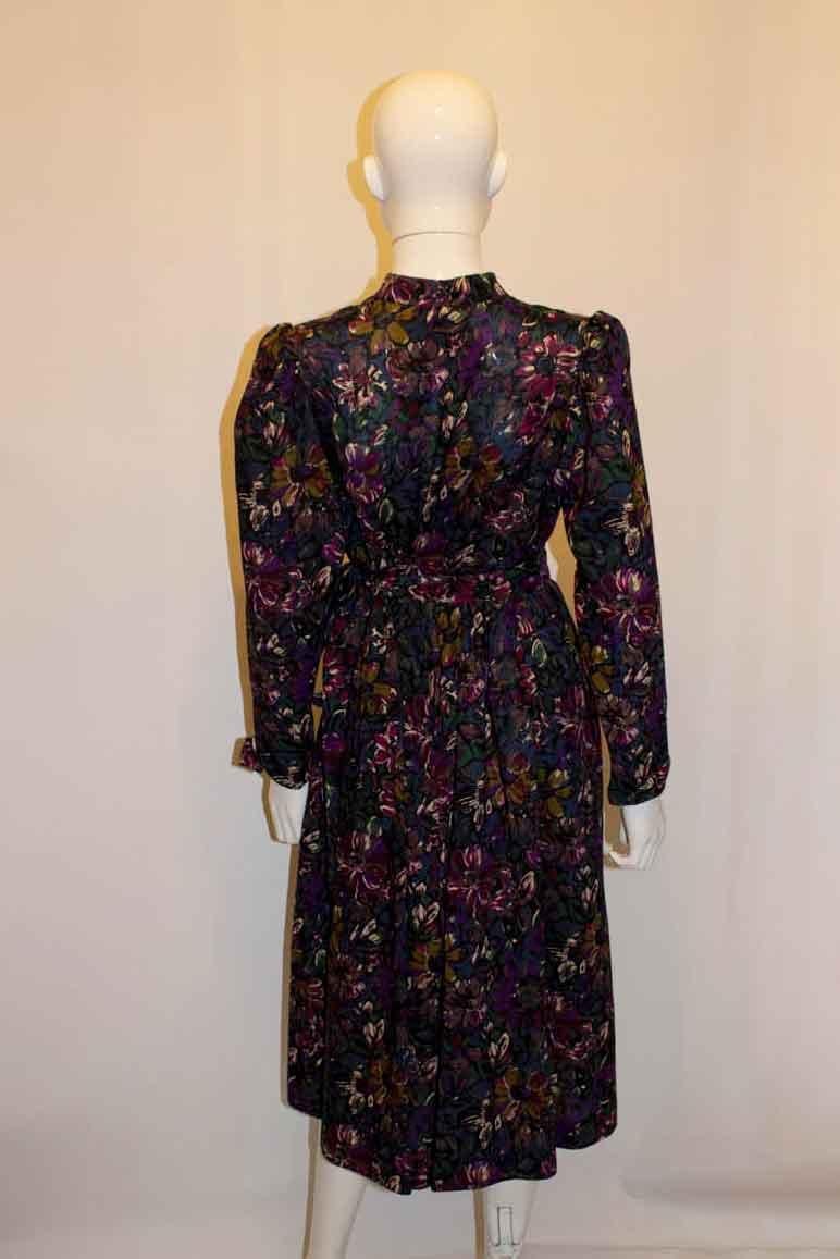 Vintage Liberty  Wool Floral Print Dress In Good Condition For Sale In London, GB