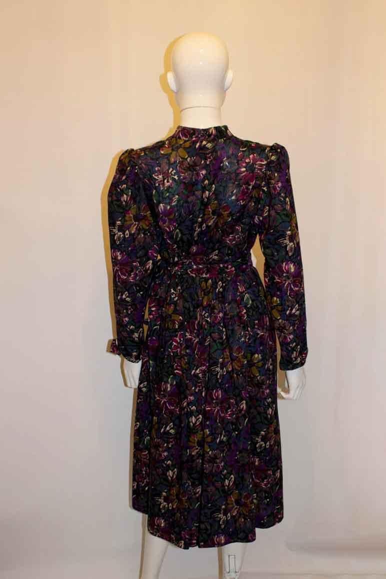Black Vintage Liberty  Wool Floral Print Dress For Sale