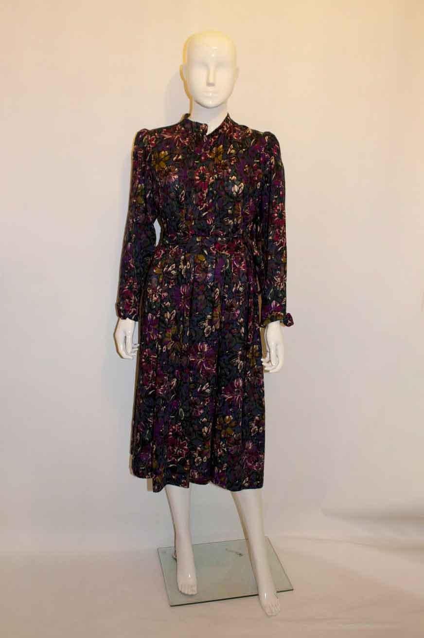 Vintage Liberty  Wool Floral Print Dress In Good Condition For Sale In London, GB