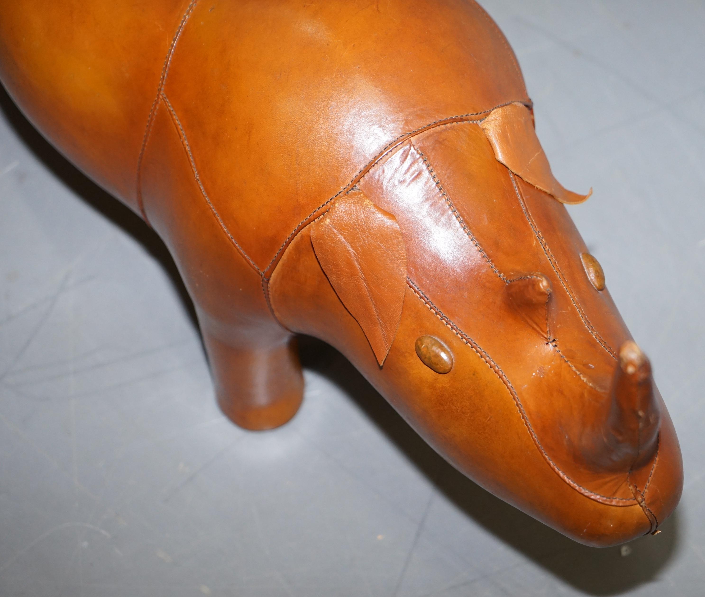 Vintage Liberty's London Rhino in Tan Brown Leather to Be Used as a Footstool 9