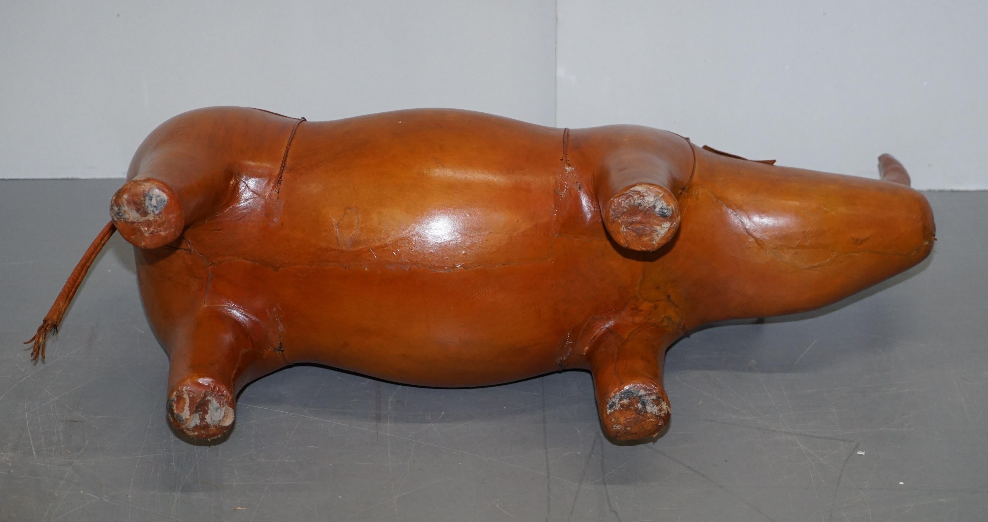 Vintage Liberty's London Rhino in Tan Brown Leather to Be Used as a Footstool 11