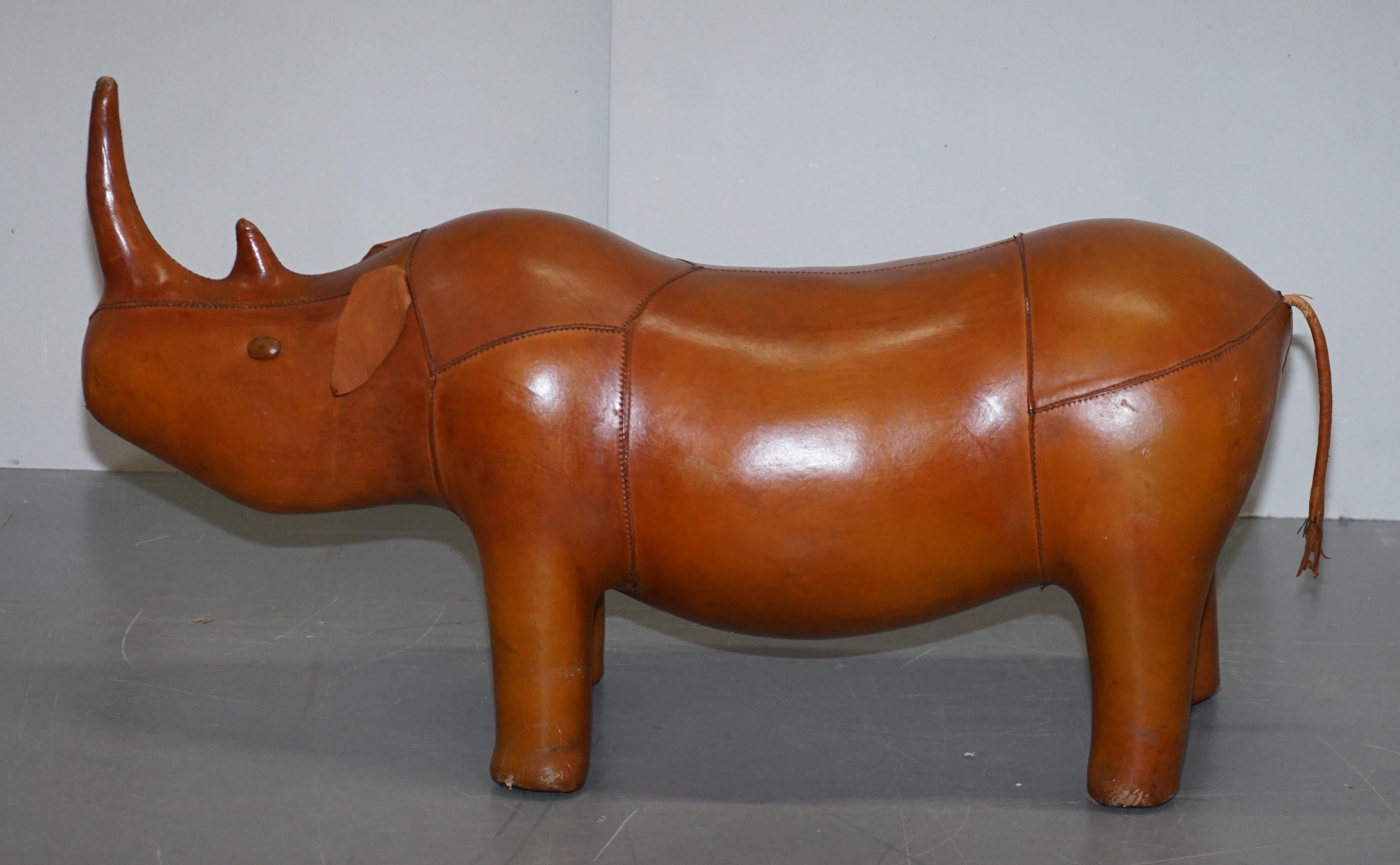 Post-Modern Vintage Liberty's London Rhino in Tan Brown Leather to Be Used as a Footstool