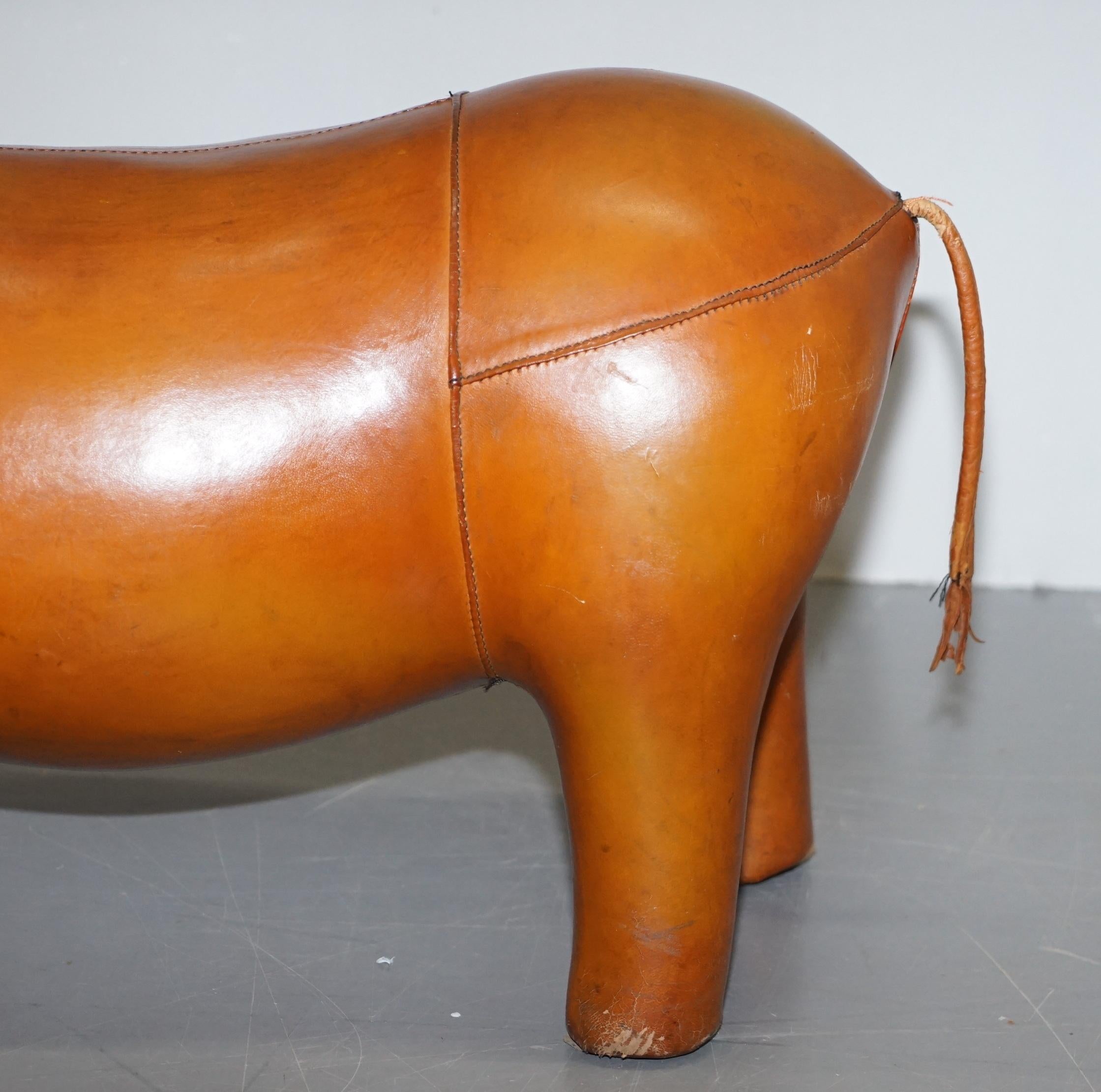 20th Century Vintage Liberty's London Rhino in Tan Brown Leather to Be Used as a Footstool