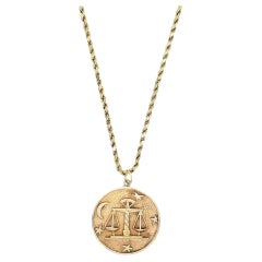 Vintage Libra 14k Gold Pendant Rope Chain Necklace
