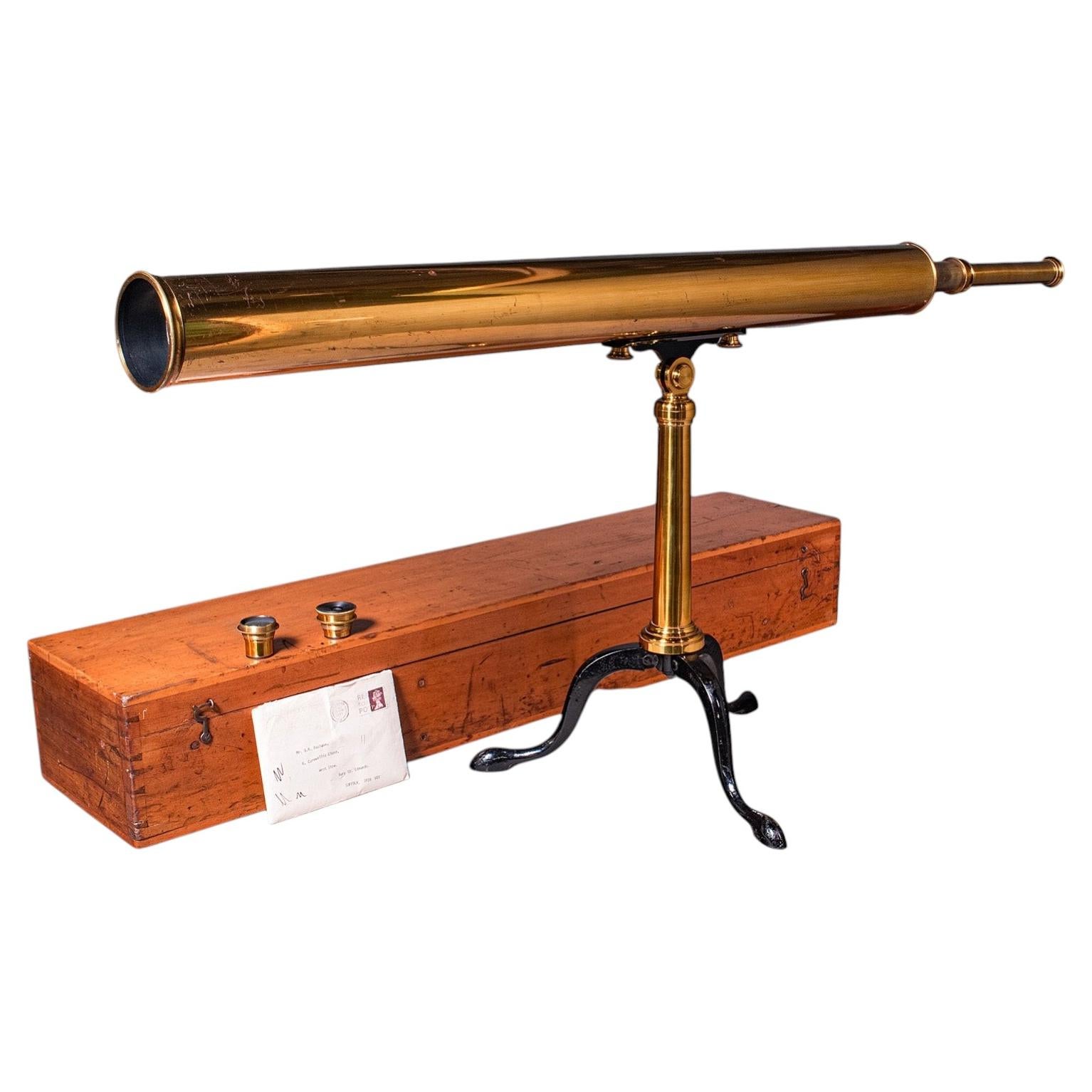 Vintage Library Telescope, English, Brass, Broadhurst Clarkson, Astronomical For Sale