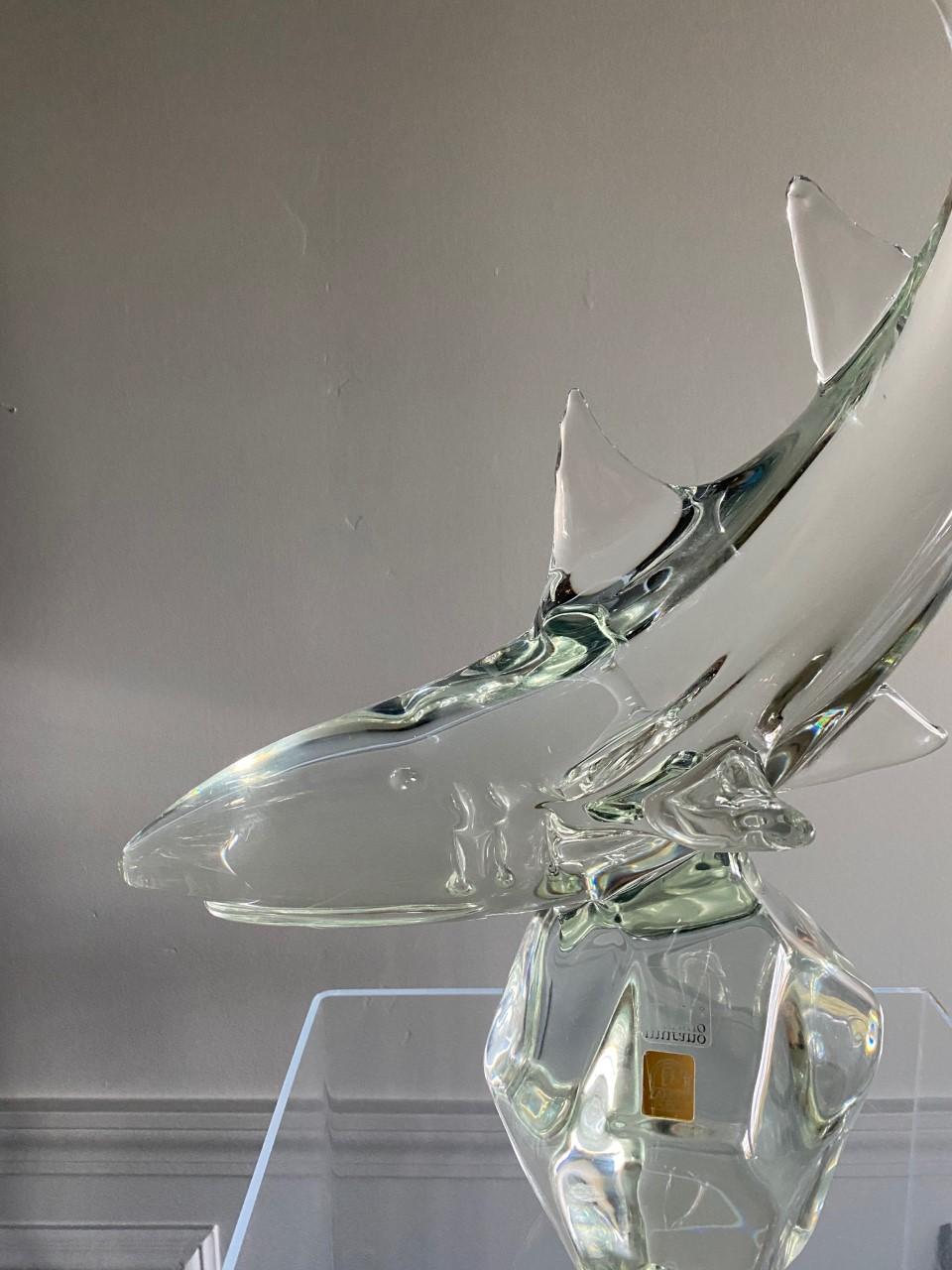 Italian Vintage Licio Zanetti Midcentury Murano Glass Shark Sculpture For Sale