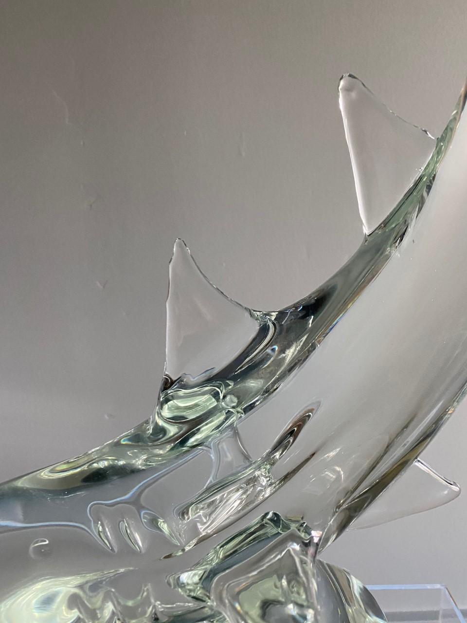 Hand-Crafted Vintage Licio Zanetti Midcentury Murano Glass Shark Sculpture For Sale
